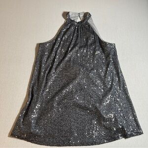 Loft Silver Sequin Halter Swing Party Dress in Size XL